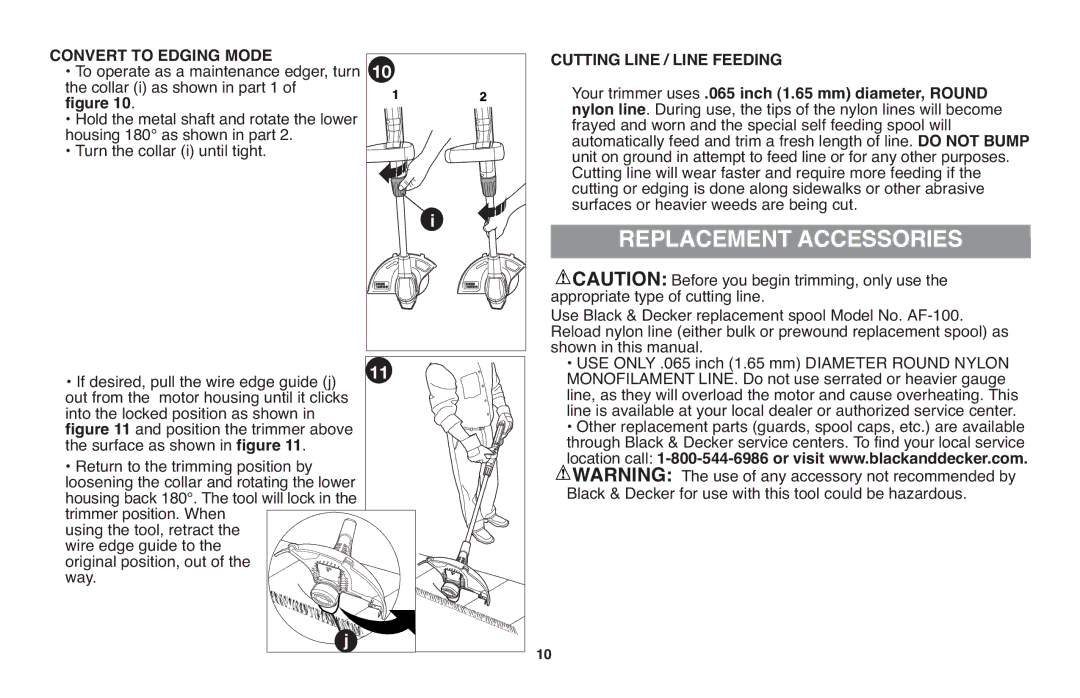 Black & Decker LST220 instruction manual Replacement Accessories, Convert to Edging Mode, Collar i as shown in part 1 