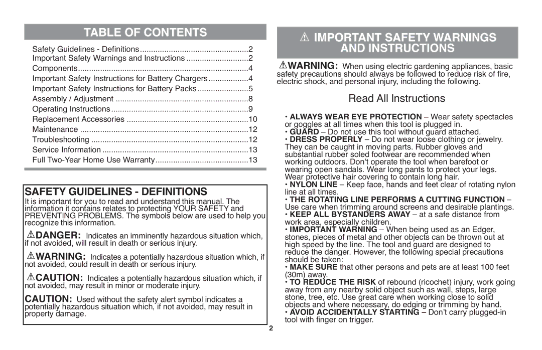 Black & Decker LST220 instruction manual Table of Contents, Important Safety Warnings, Instructions 