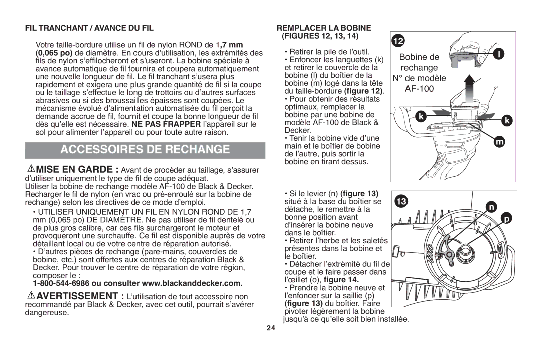 Black & Decker LST220 instruction manual Accessoires DE Rechange, FIL Tranchant / Avance DU FIL, Remplacer LA Bobine 