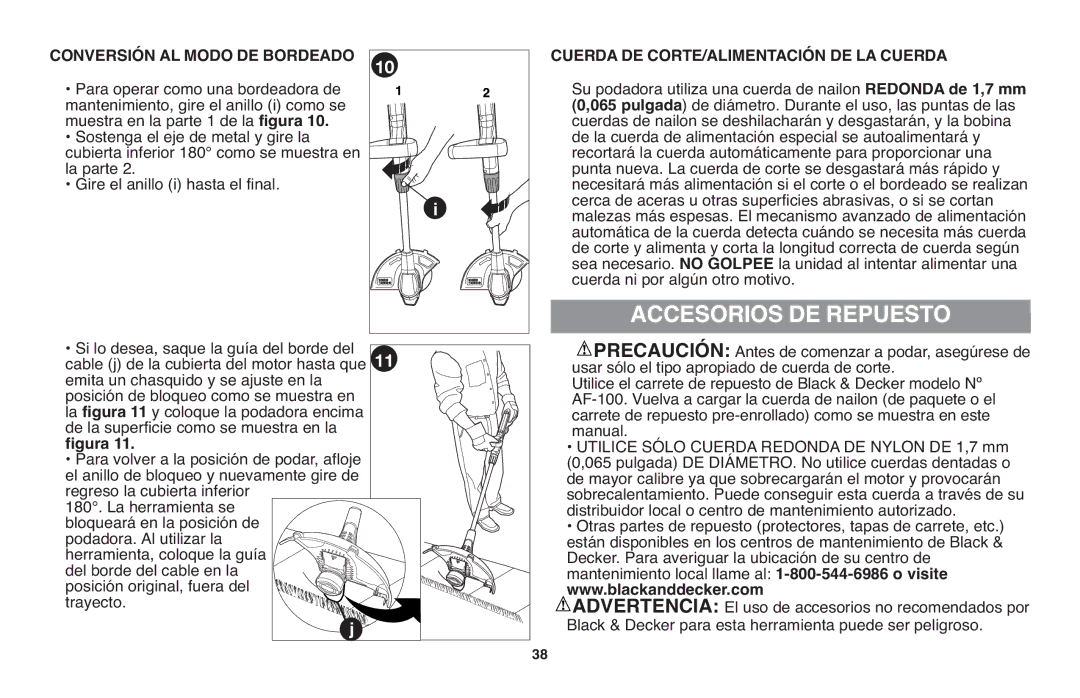 Black & Decker LST220 Accesorios DE Repuesto, Conversión AL Modo DE Bordeado, Cuerda DE CORTE/ALIMENTACIÓNDE LA Cuerda 