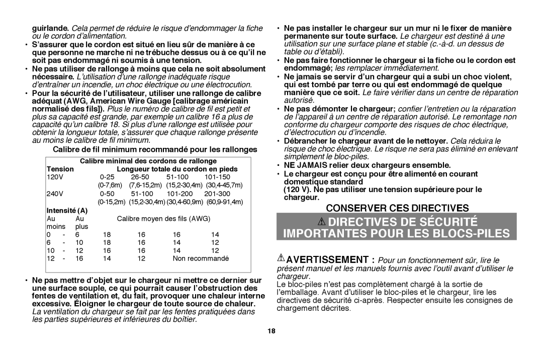 Black & Decker LST220 instruction manual Directives De Sécurité Importantes Pour Les Blocs-Piles, Conserver Ces Directives 
