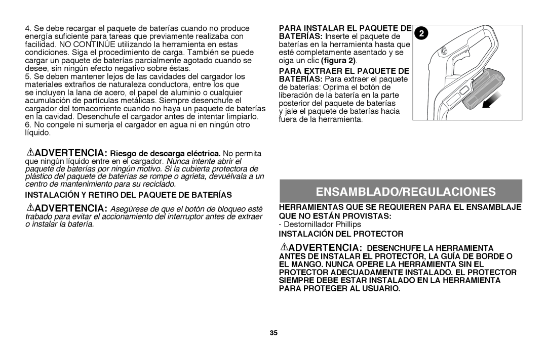 Black & Decker LST220 instruction manual Ensamblado/Regulaciones 