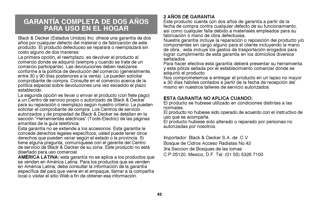 Black & Decker LST220 instruction manual Garantía completa de dos años para uso en el hogar, 2 AÑOS DE GARANTIA 