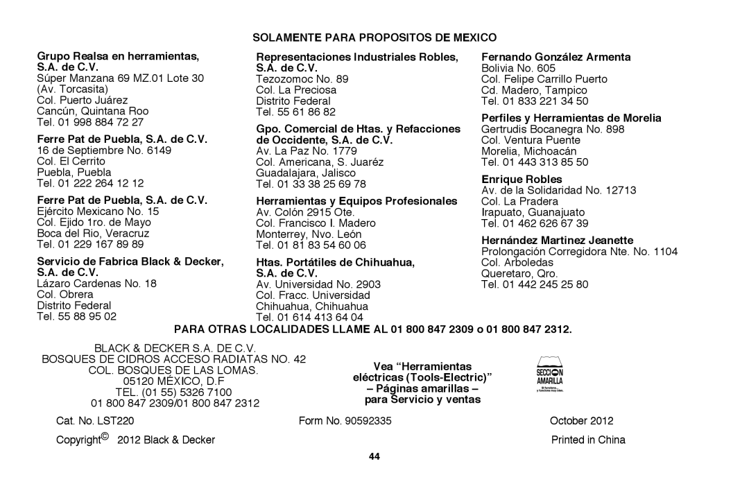 Black & Decker LST220 instruction manual Prolongación Corregidora Nte. No, Printed in China 