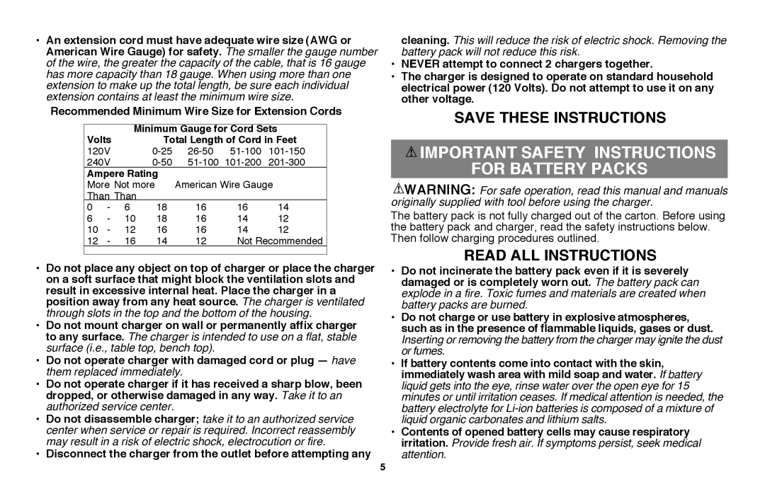Black & Decker LST220 Important Safety Instructions For Battery Packs, Save These Instructions, Read all Instructions 
