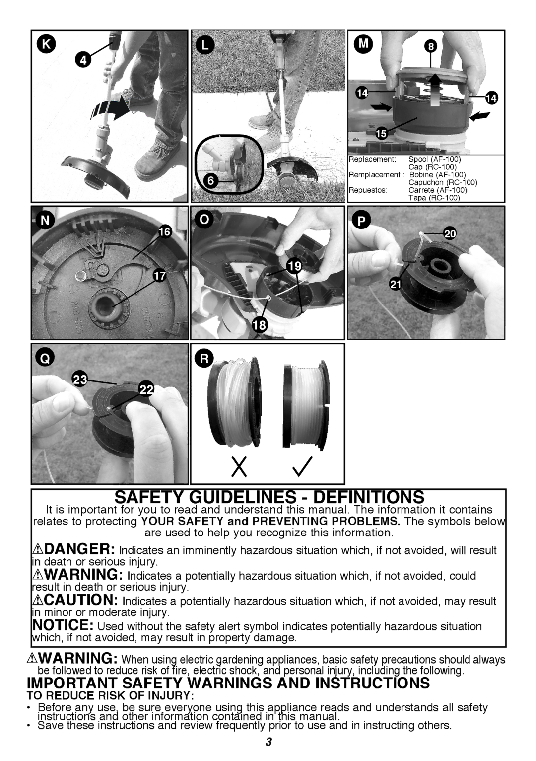 Black & Decker LST300R instruction manual Important Safety Warnings and Instructions, To Reduce Risk of Injury 