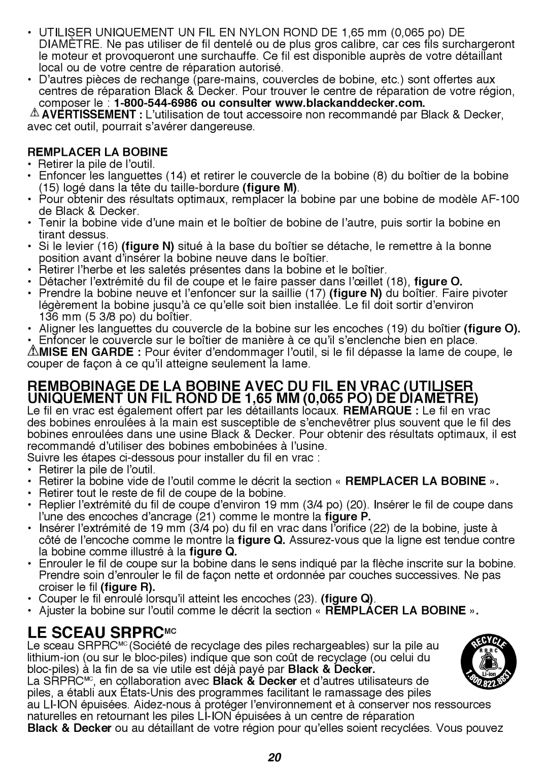 Black & Decker LST300R instruction manual Le sceau SRPRCMC, Remplacer La Bobine 