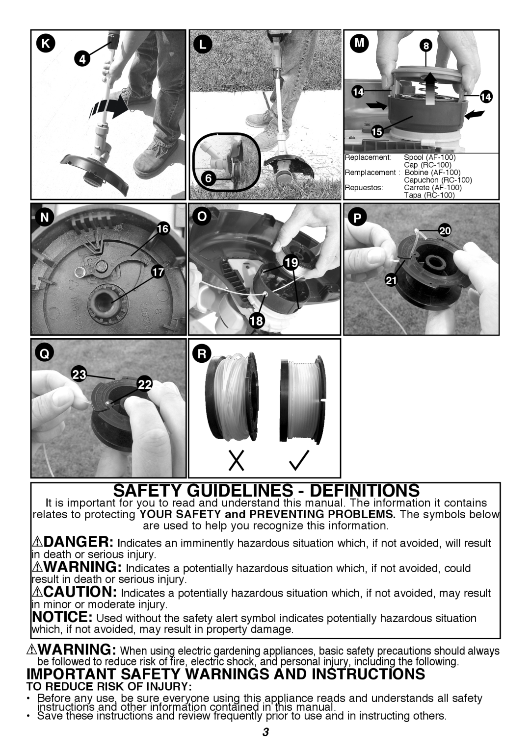 Black & Decker LST300R Safety Guidelines - Definitions, Important Safety Warnings And Instructions, K 4 N, O 
