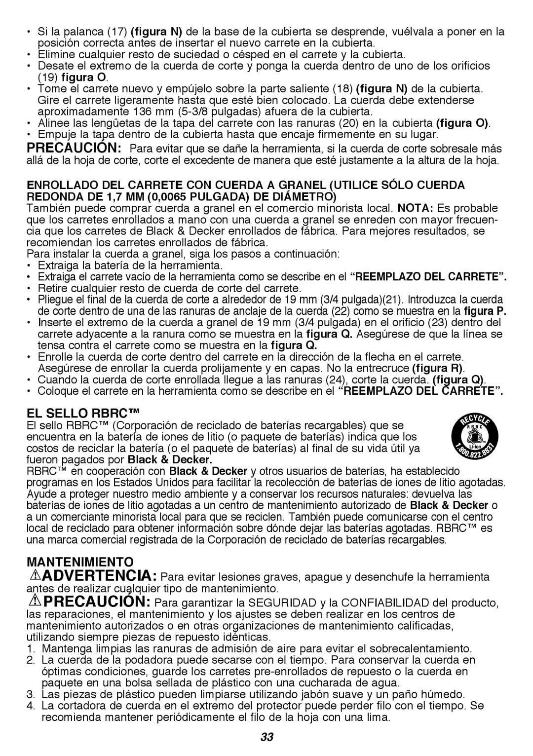 Black & Decker LST420 instruction manual El sello Rbrc 