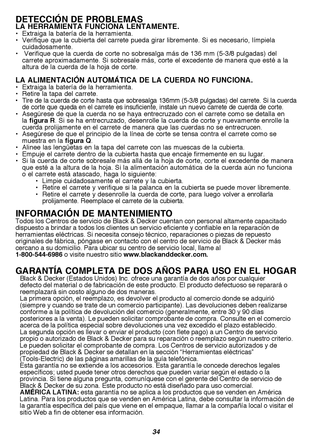 Black & Decker LST420 instruction manual Detección de problemas, Información de mantenimiento 