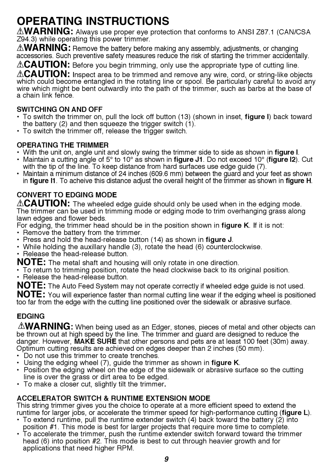 Black & Decker LST420 instruction manual Switching on and off, Operating the Trimmer, Convert To Edging Mode 