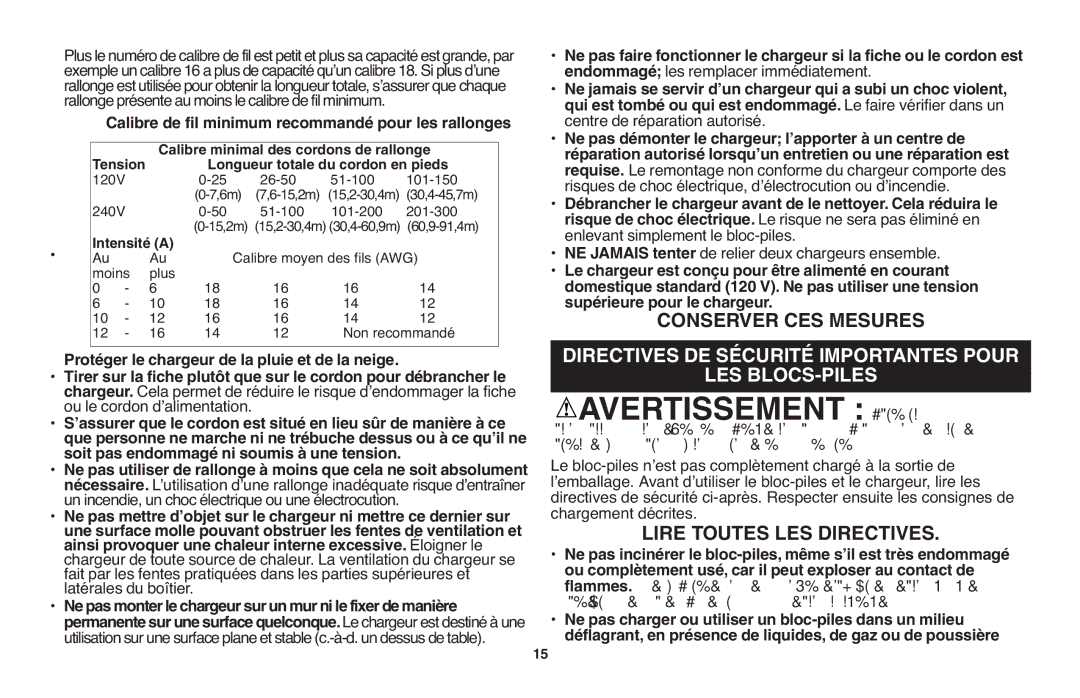 Black & Decker LSW20 instruction manual Directives DE Sécurité Importantes Pour LES BLOCS-PILES 