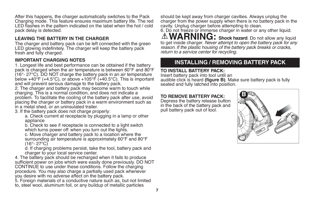 Black & Decker LSW20 instruction manual Installing / Removing Battery Pack 