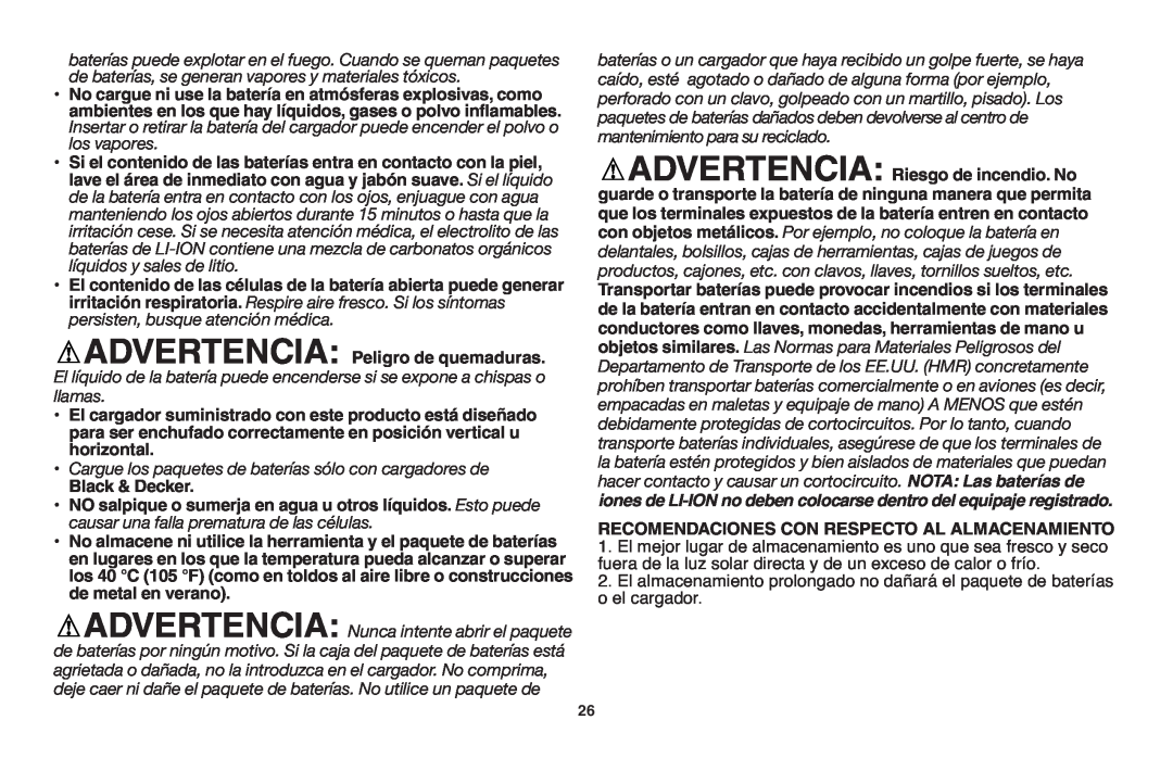 Black & Decker LSW20 instruction manual ADVERTENCIA Peligro de quemaduras, horizontal, Black & Decker 