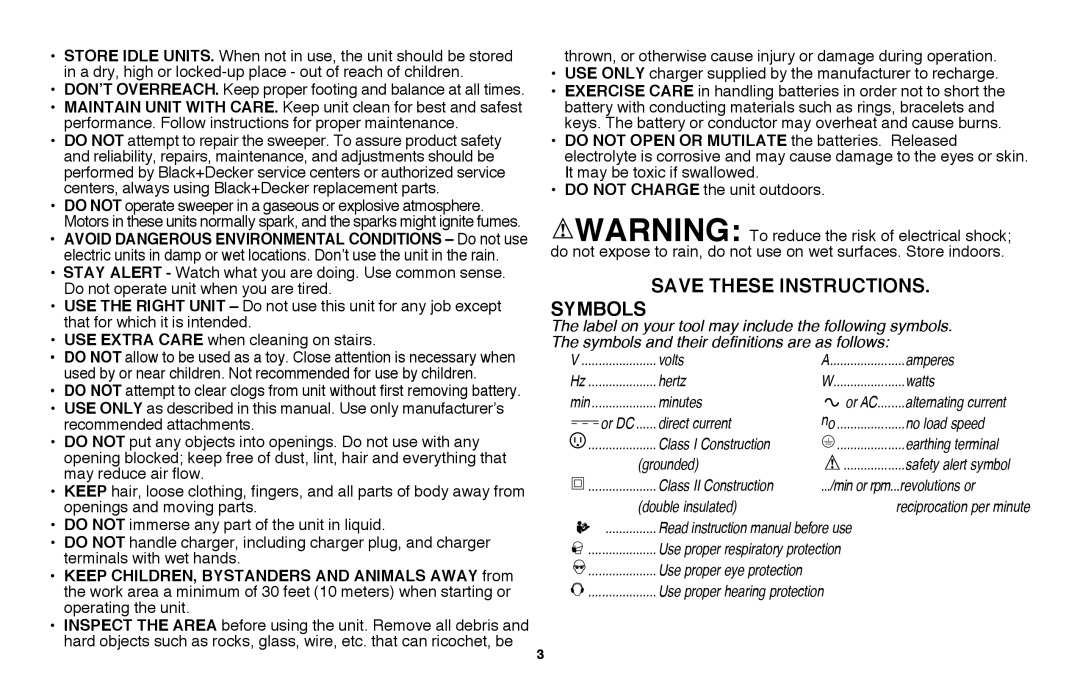 Black & Decker LSW20R, LSW20B instruction manual Symbols 