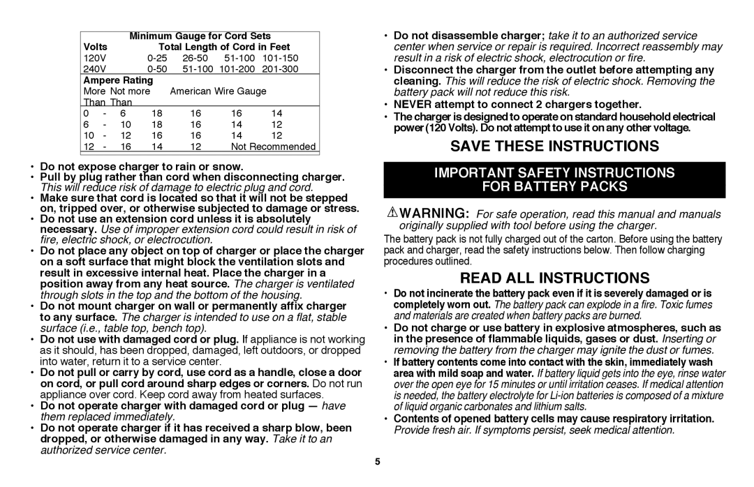 Black & Decker LSW36 instruction manual Read all Instructions, Important safety instructions For battery Packs 