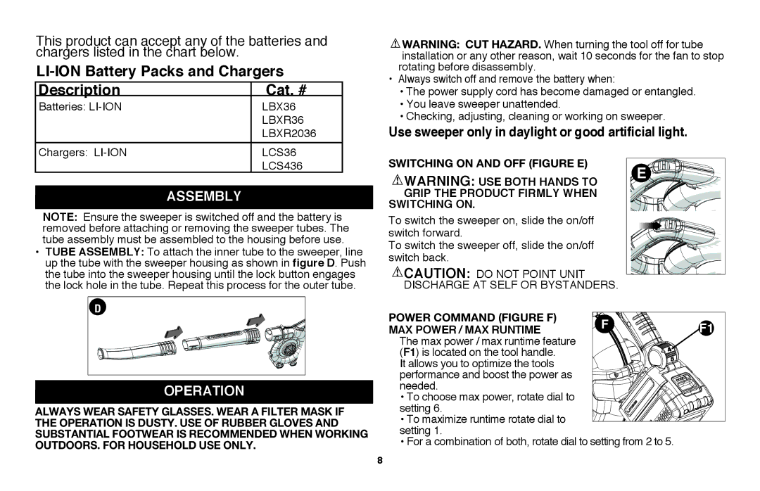 Black & Decker LSW36 instruction manual LI-ION Battery Packs and Chargers Description Cat. #, Assembly, Operation 