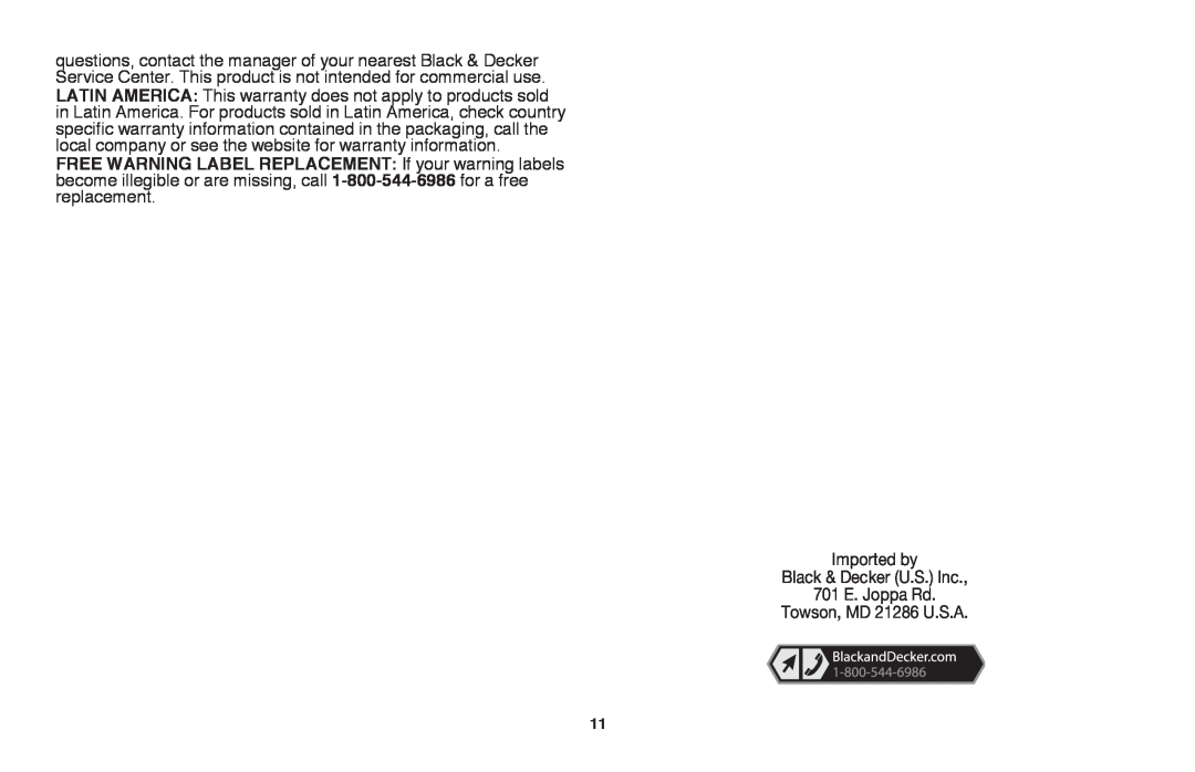 Black & Decker LSW36 instruction manual Imported by Black & Decker U.S. Inc 701 E. Joppa Rd, Towson, MD 21286 U.S.A 