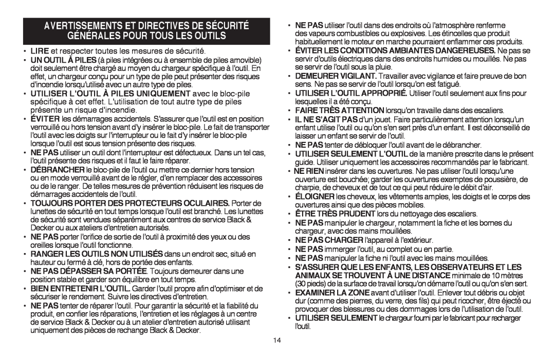Black & Decker LSW36 instruction manual Générales Pour Tous Les Outils, Avertissements Et Directives De Sécurité 