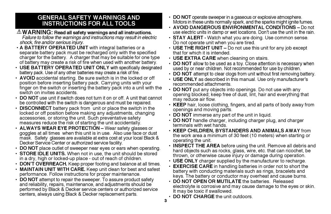 Black & Decker LSW36 instruction manual general safety warnings and instructions for all tools 