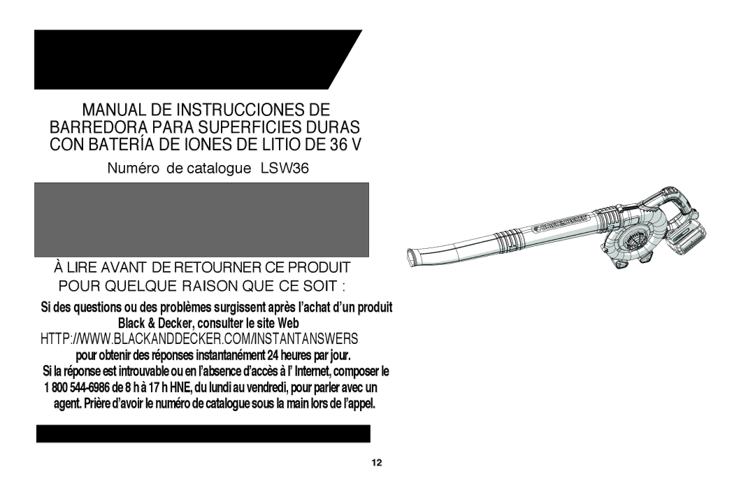 Black & Decker LSW36B manual Manual DE Instrucciones DE 