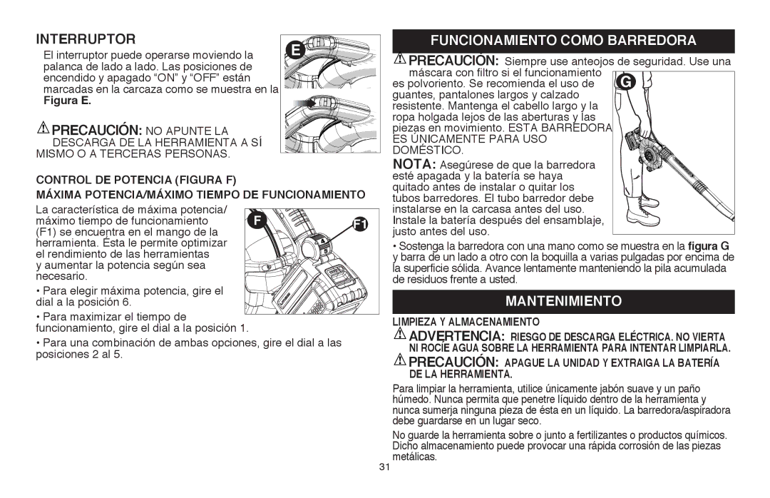 Black & Decker LSW36B manual Funcionamiento Como Barredora, Mantenimiento 