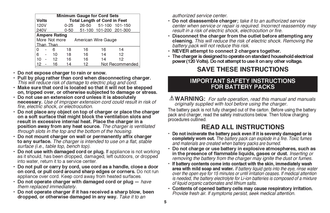 Black & Decker LSW36B manual Read all Instructions, Important safety instructions For battery Packs 