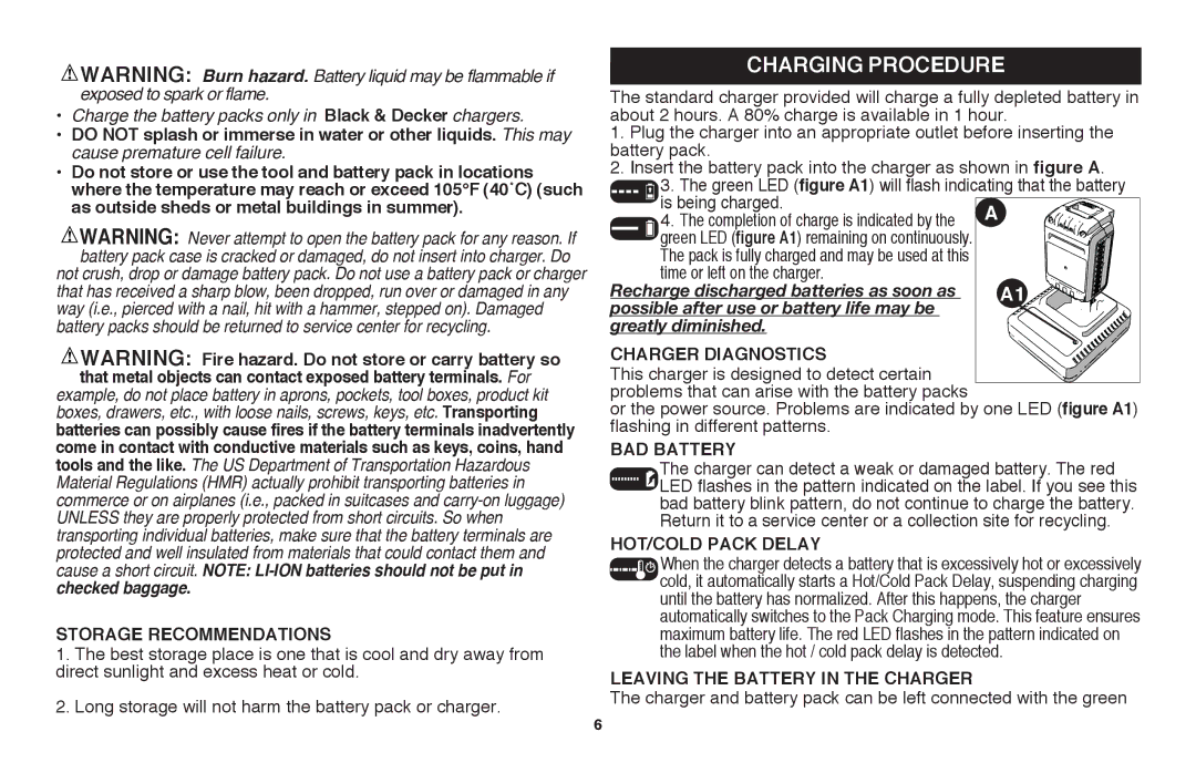 Black & Decker LSW36B manual Charging Procedure 