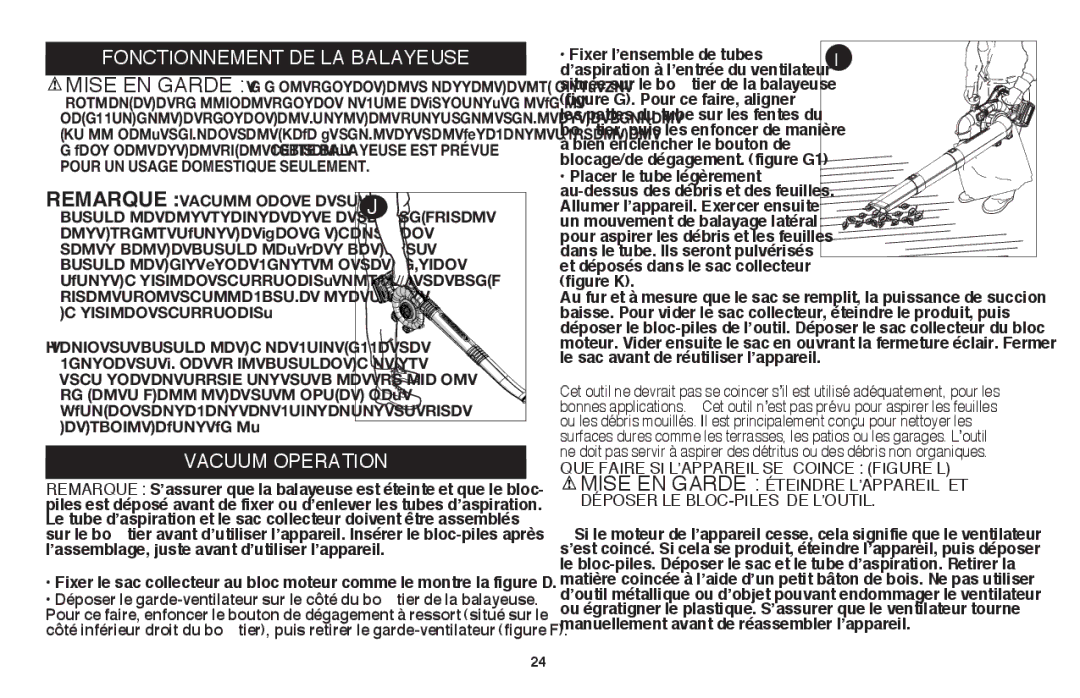 Black & Decker LSWV36R manual Fonctionnement DE LA Balayeuse, Le sac avant de réutiliser l’appareil 