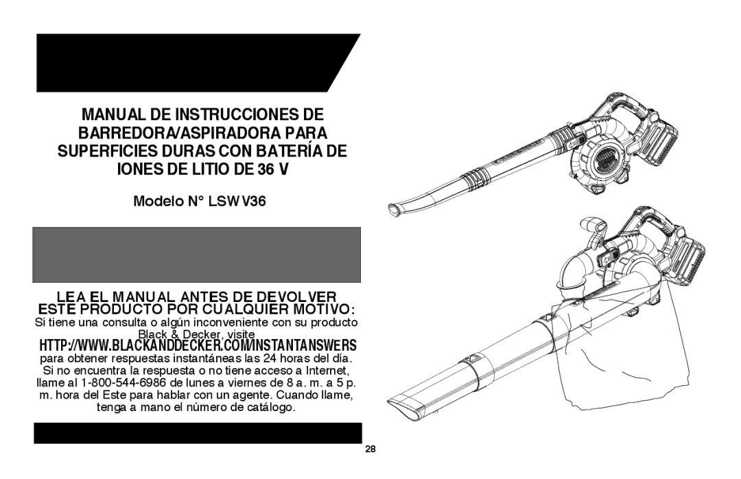 Black & Decker LSWV36R manual Modelo N LSWV36 