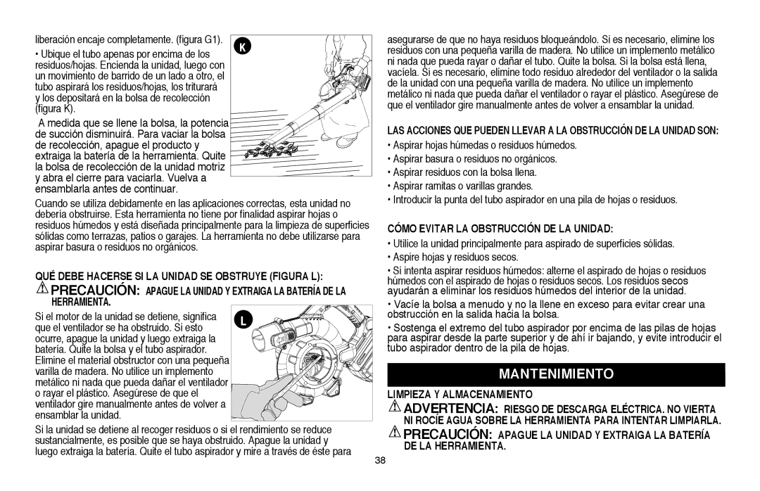 Black & Decker LSWV36R manual Mantenimiento, Cómo Evitar LA Obstrucción DE LA Unidad, Limpieza Y Almacenamiento 