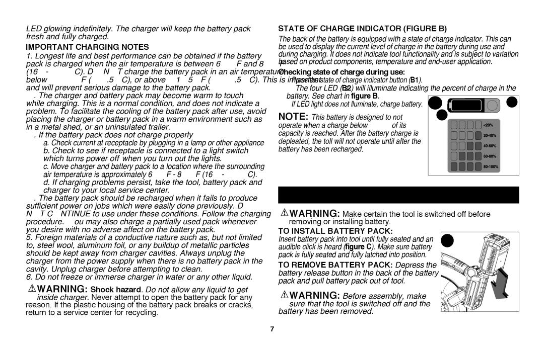 Black & Decker LSWV36R manual Installing and Removing the Battery Pack 