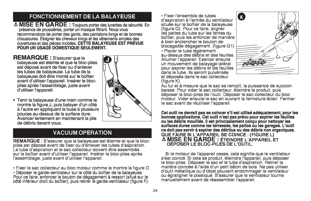 Black & Decker LSWV36R manual Fonctionnement De La Balayeuse, VacUUM operation, Pour Un Usage Domestique Seulement 