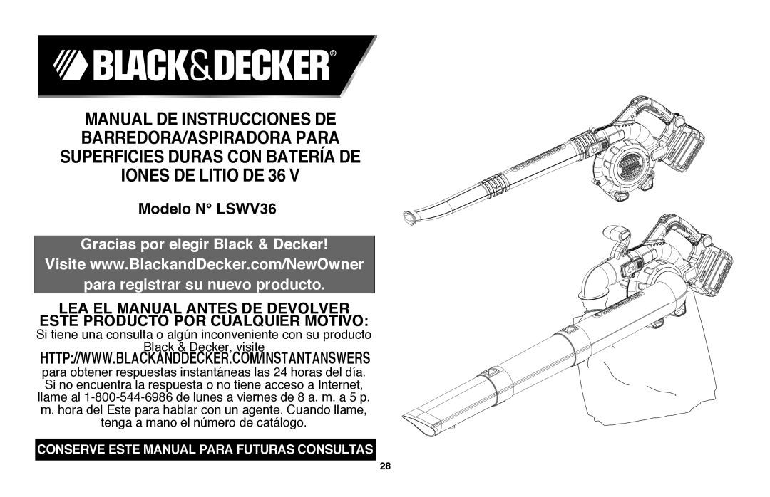 Black & Decker LSWV36R manual Modelo N LSWV36, Gracias por elegir Black & Decker, para registrar su nuevo producto 