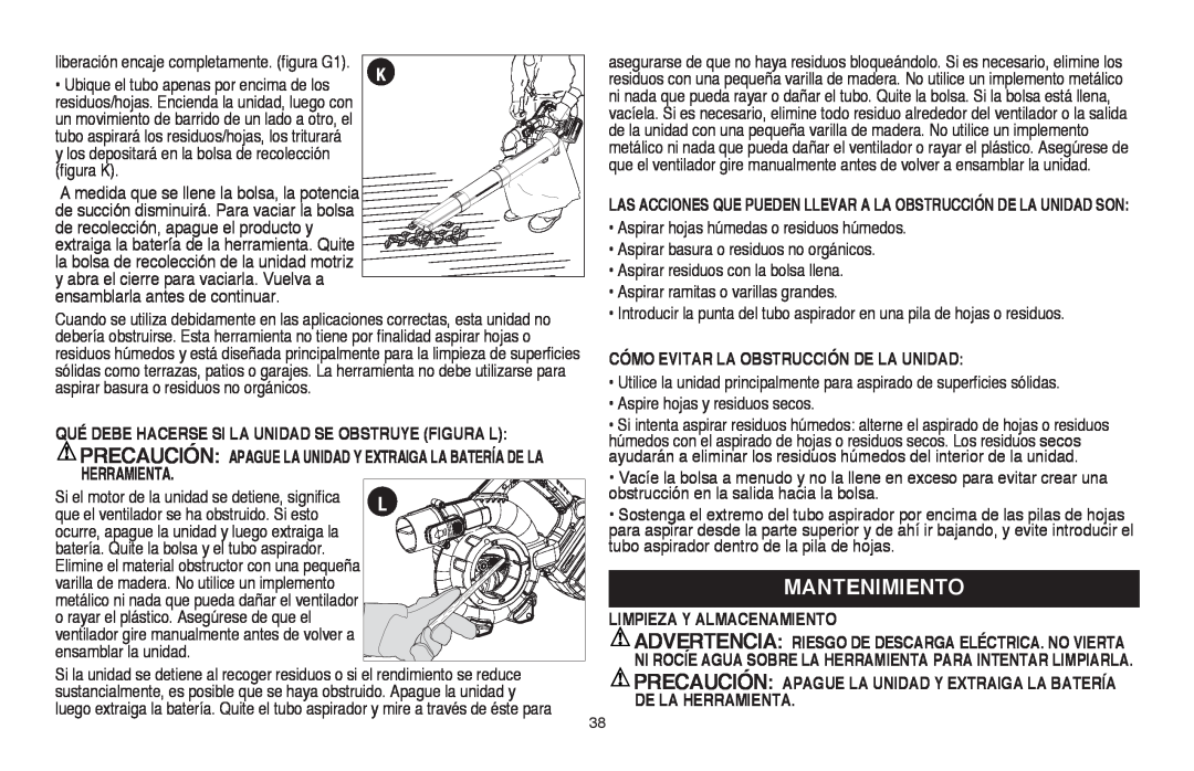 Black & Decker LSWV36R manual Mantenimiento, Cómo Evitar La Obstrucción De La Unidad, Limpieza Y Almacenamiento 