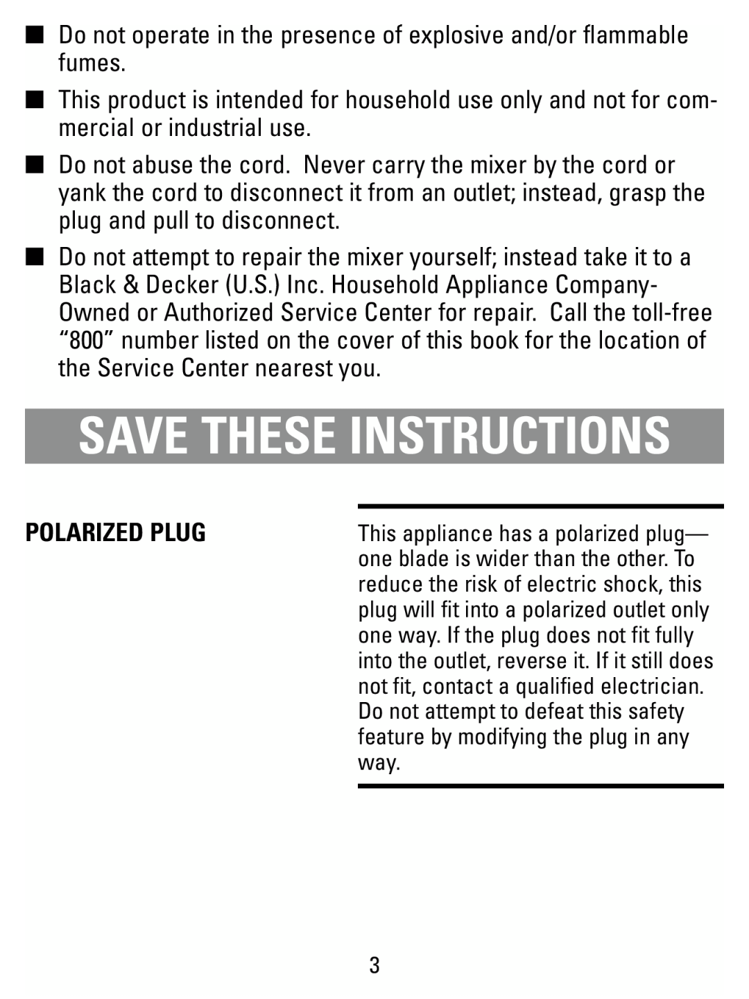 Black & Decker M175W manual Polarized Plug, Save These Instructions 