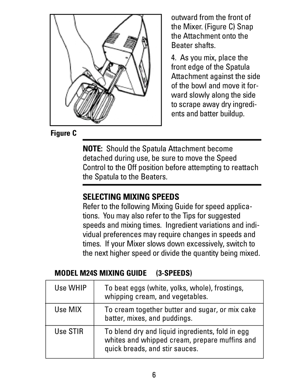 Black & Decker M22S manual Selecting Mixing Speeds, Model M24S Mixing Guide 3-SPEEDS 