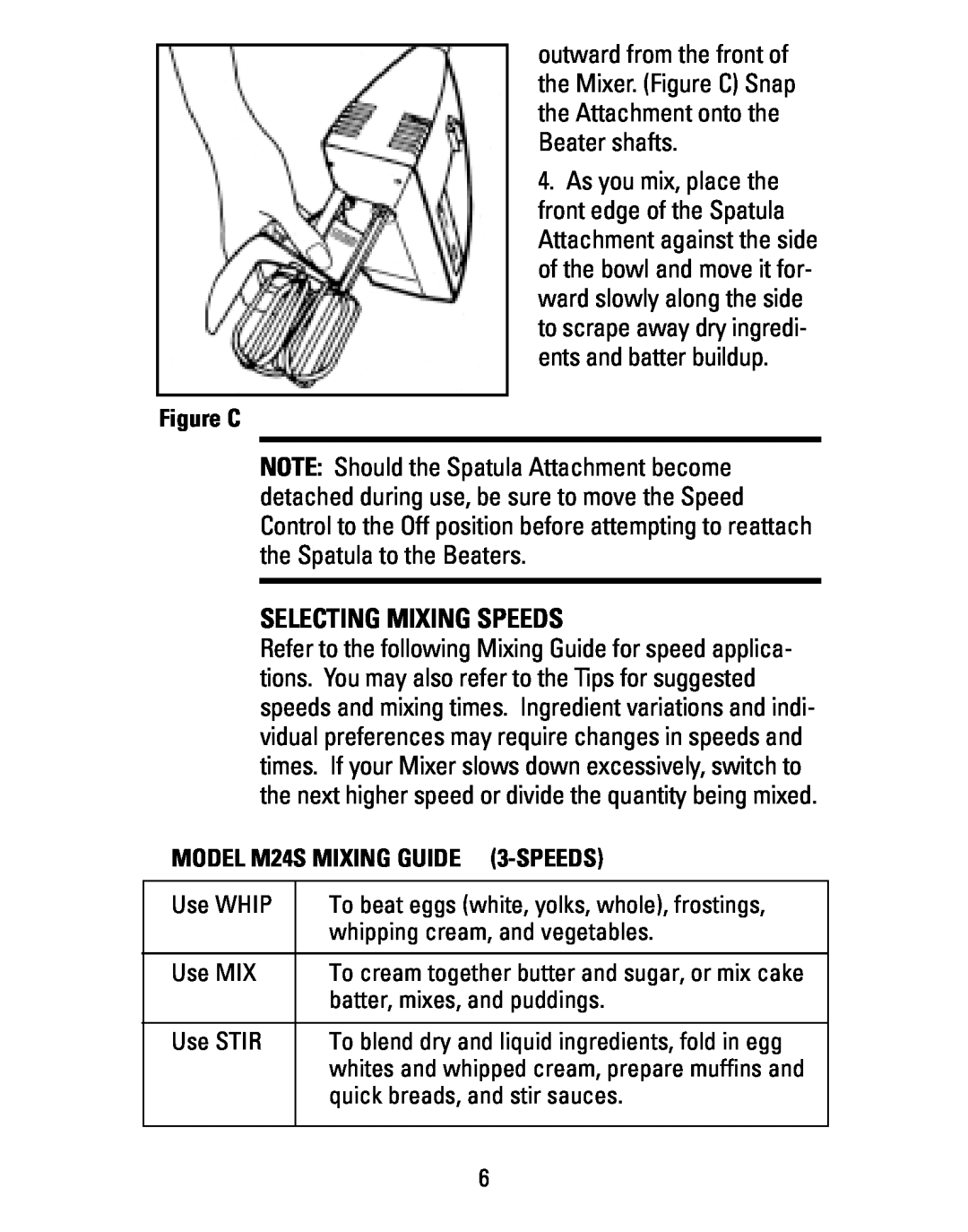 Black & Decker M22S manual Selecting Mixing Speeds, Figure C, MODEL M24S MIXING GUIDE 3-SPEEDS 