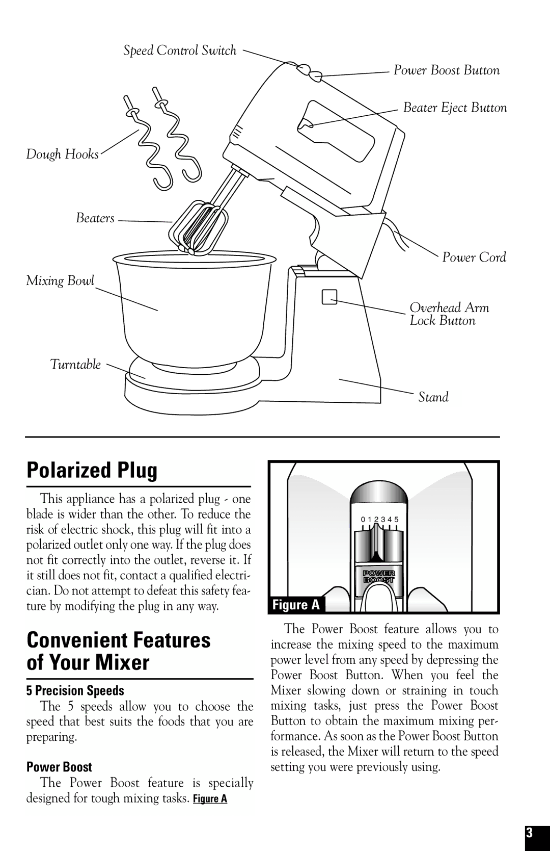 Black & Decker M275 manual Polarized Plug, Convenient Features of Your Mixer, Precision Speeds, Power Boost 