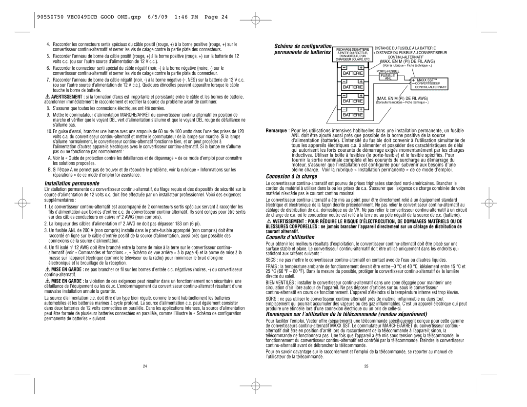 Black & Decker Marine Battery instruction manual Installation permanente, Connexion à la charge, Conseils d’utilisation 