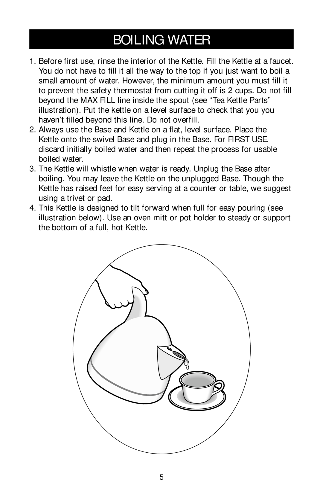 Black & Decker MDG550 owner manual Boiling Water 