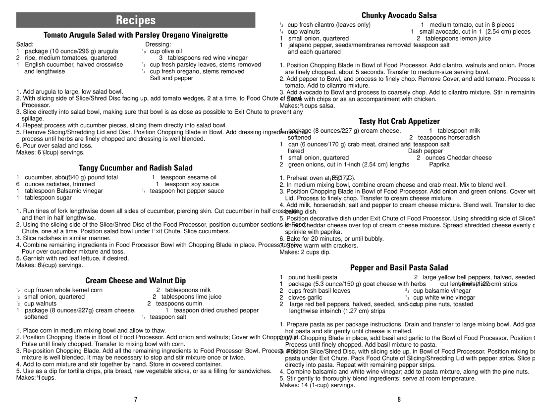 Black & Decker MFP200, MFP100 warranty Recipes 