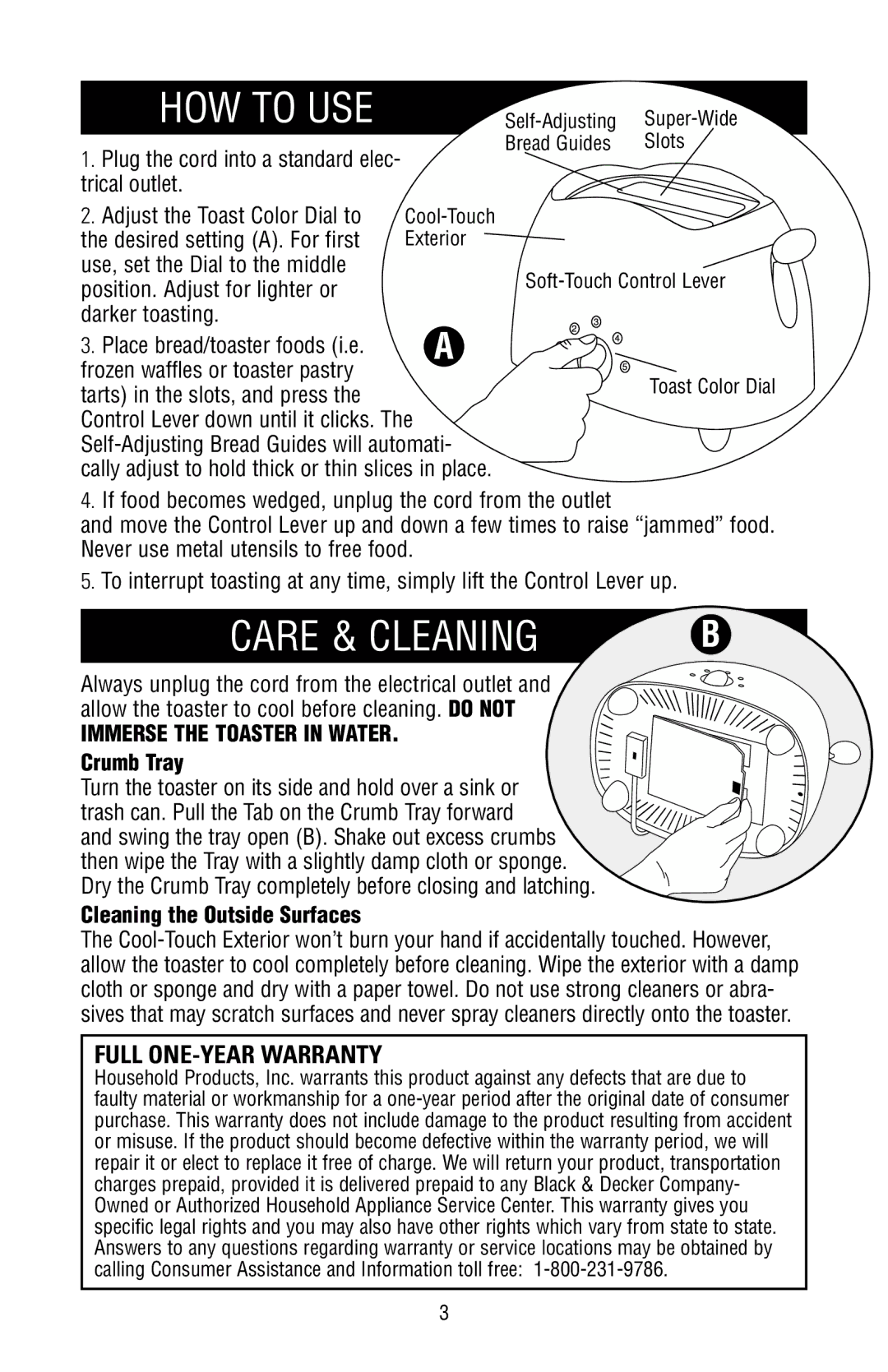 Black & Decker MGD100 owner manual HOW to USE, Immerse the Toaster in Water 