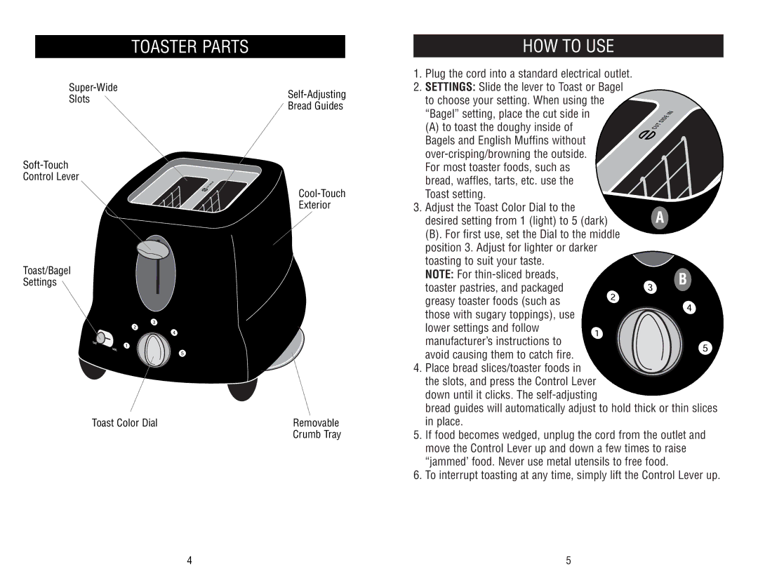 Black & Decker MGD110 owner manual Toaster Parts, HOW to USE 