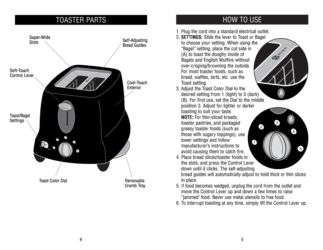 Black & Decker MGD110 owner manual Toaster Parts, How To Use 
