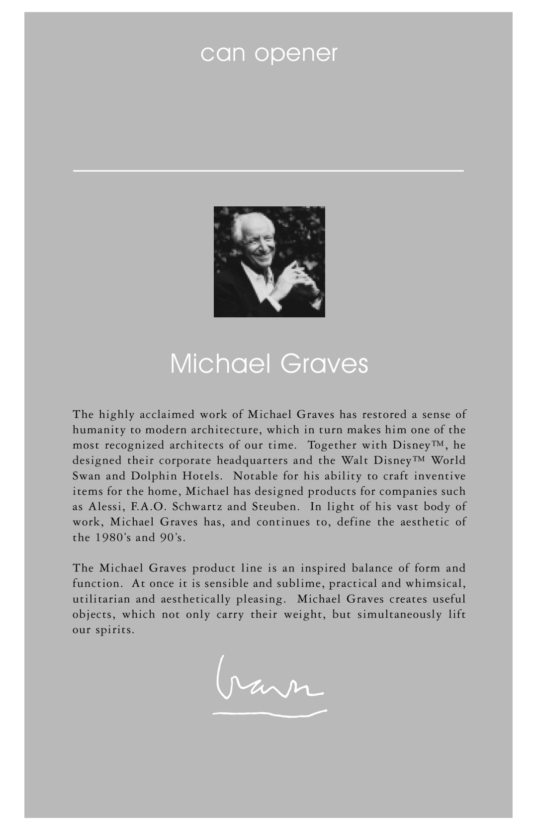 Black & Decker MGD150 owner manual Michael Graves, can opener 