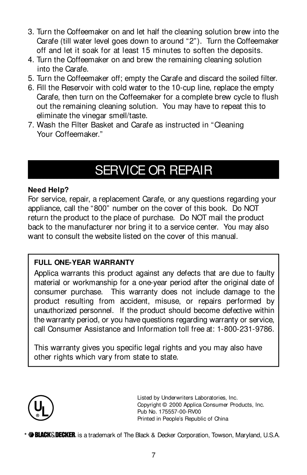 Black & Decker MGD300 owner manual Service Or Repair, Need Help?, Full One-Yearwarranty 