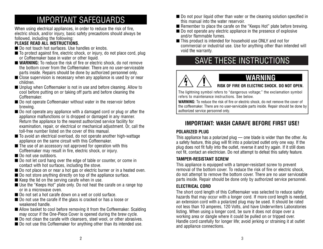 Black & Decker MGD320 owner manual Please Read ALL Instructions, Polarized Plug, TAMPER-RESISTANT Screw, Electrical Cord 