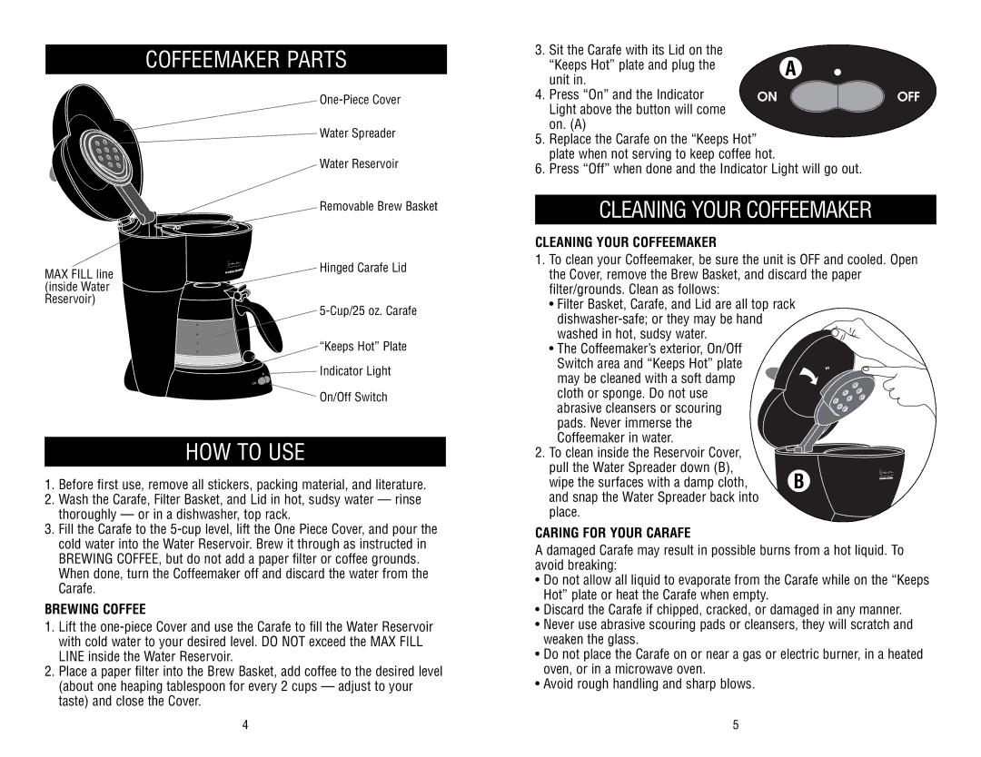 Black & Decker MGD320 owner manual Coffeemaker Parts, HOW to USE, Cleaning Your Coffeemaker 