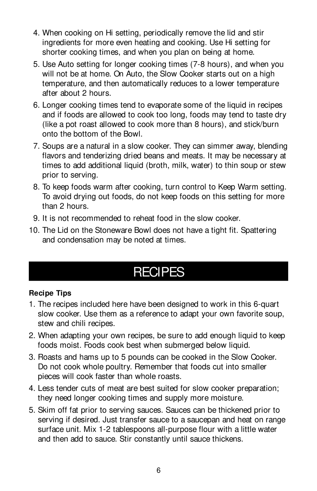 Black & Decker MGD600 owner manual Recipes, Recipe Tips 